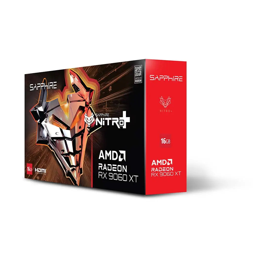 Sapphire NITRO+ AMD Radeon RX 9060 XT 16GB graphics card (11350-01-20G) for sale in Dubai, UAE. High-performance gaming GPU. Sapphire NITRO+ AMD Radeon RX 9060 XT 16GB graphics card (11350-01-20G) for sale in Dubai, UAE. High-performance gaming GPU.